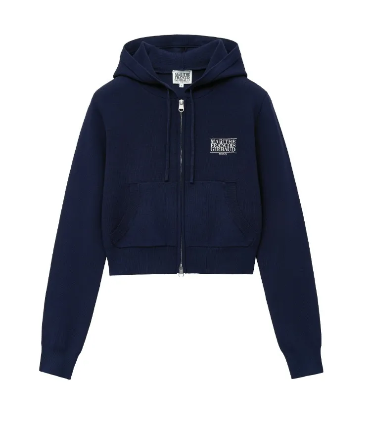 Marithe and Francois Girbaud | Marithe Classic Logo Crop Knit Hoodie Zip-Up