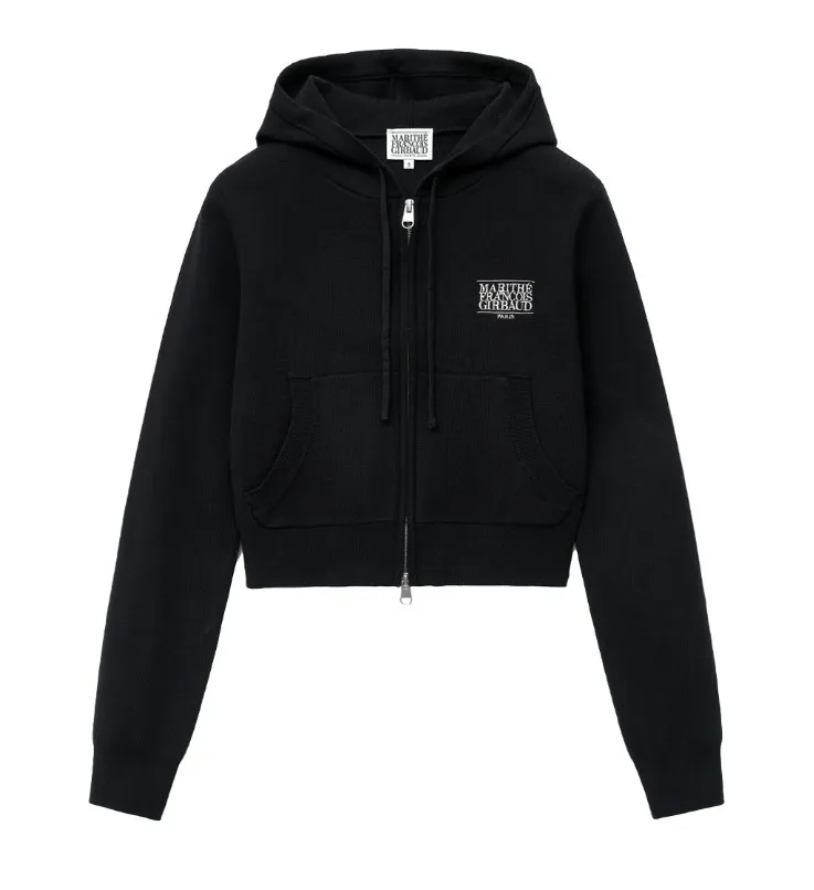 Marithe and Francois Girbaud | Marithe Classic Logo Crop Knit Hoodie Zip-Up