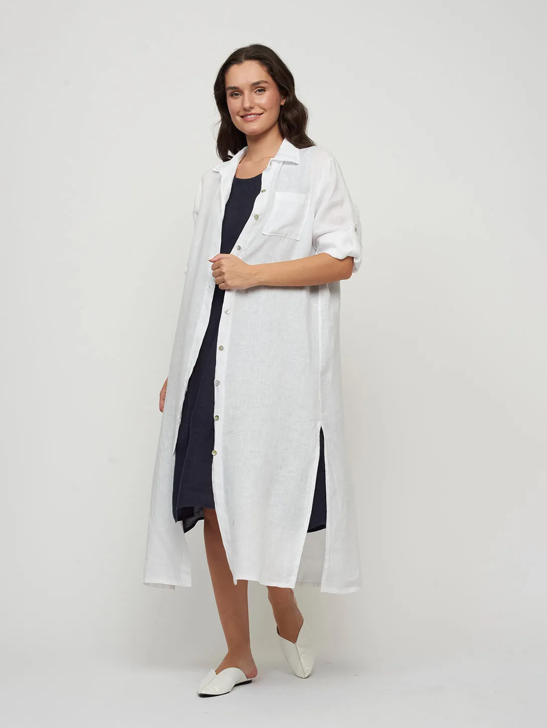 Maxi Linen Shirt Dress - White | Shop Now