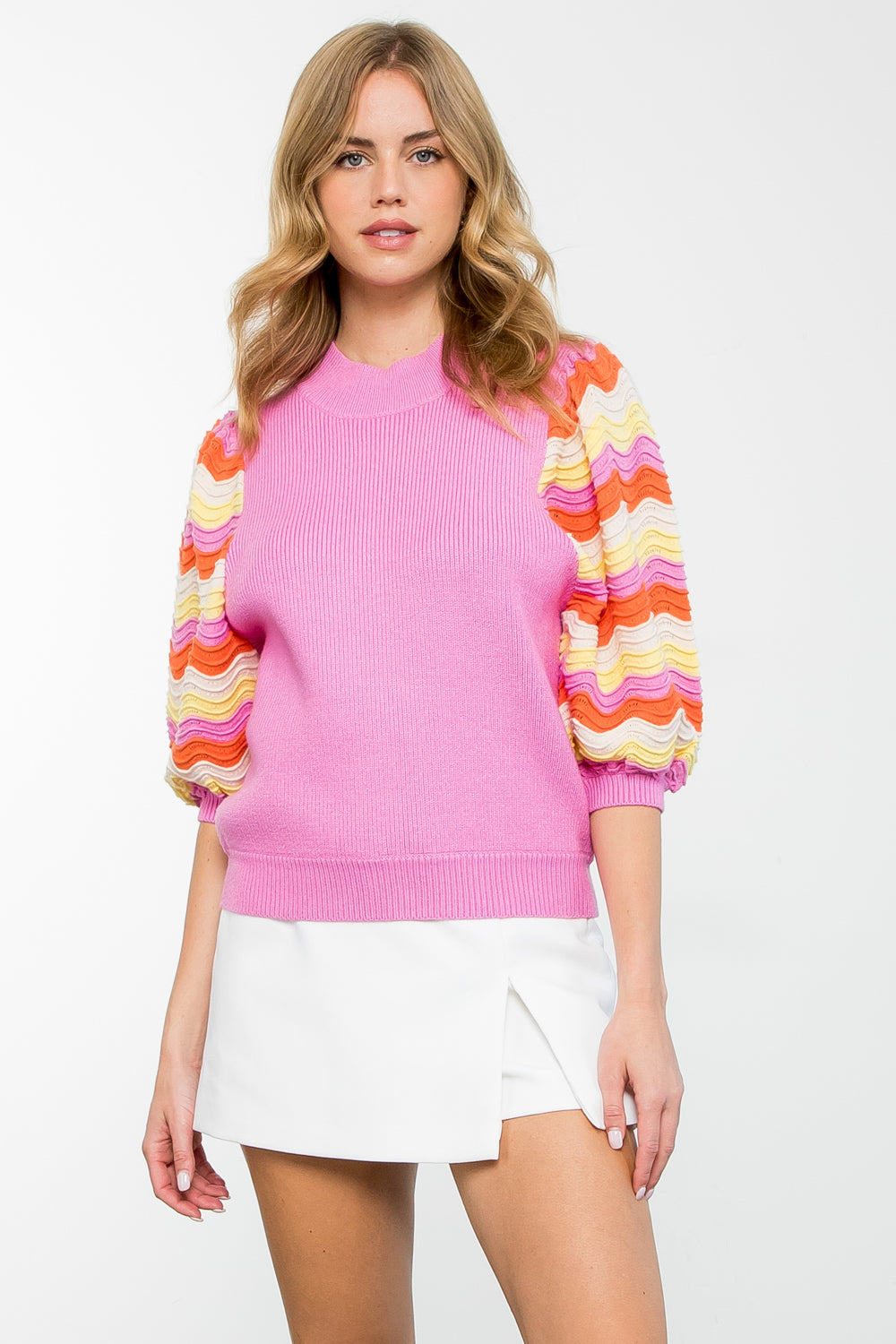 Mid Sleeve Rib Knit Sweater