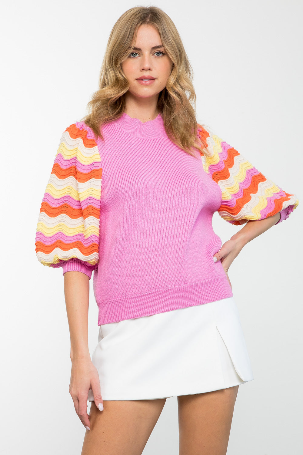 Mid Sleeve Rib Knit Sweater