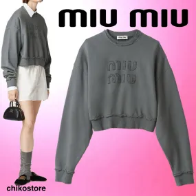 MiuMiu Crew Neck Cotton Logo Hoodies & Sweatshirts