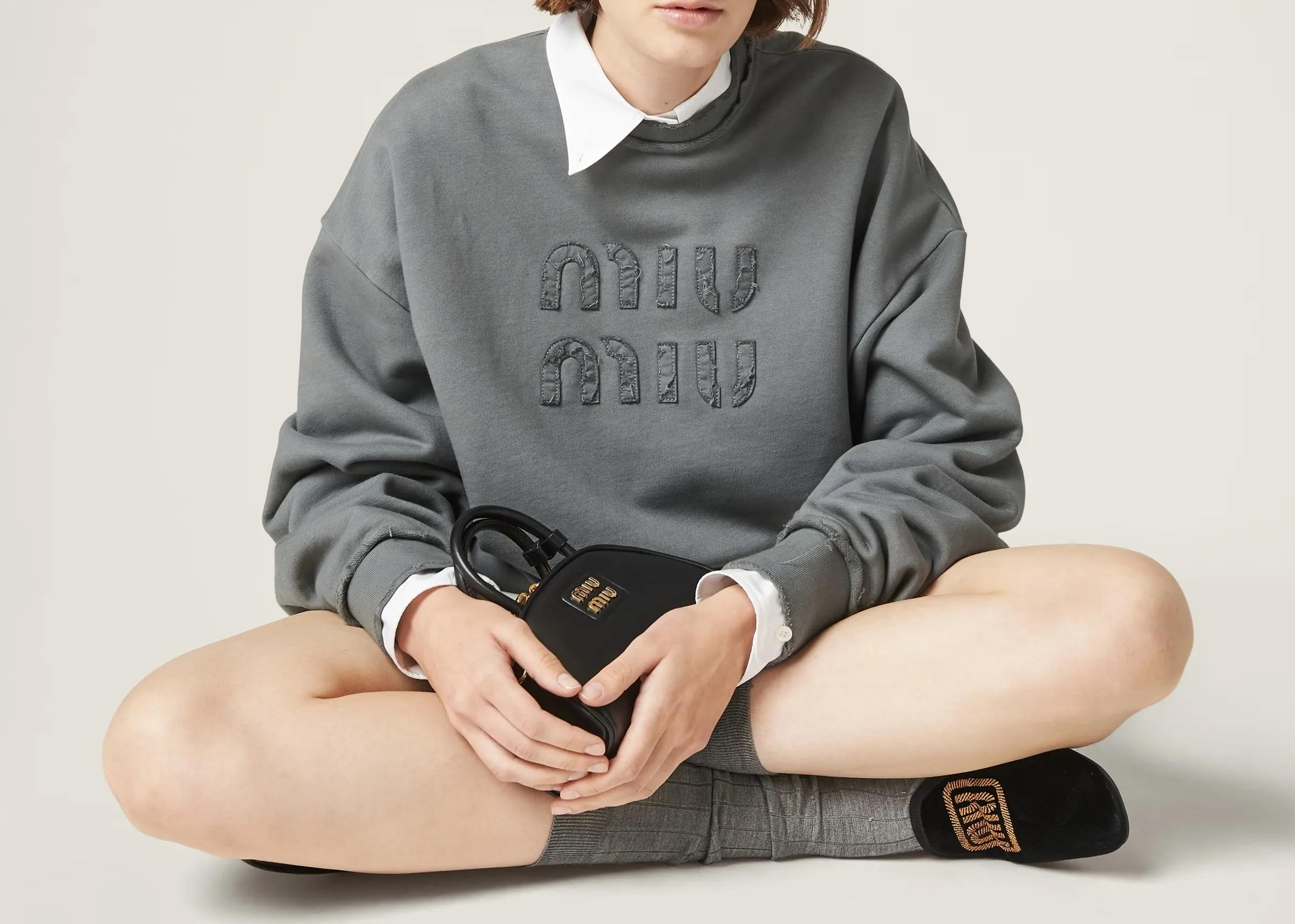 MiuMiu Crew Neck Cotton Logo Hoodies & Sweatshirts