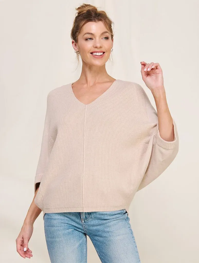 Mixed Texture V-Neck Sweater