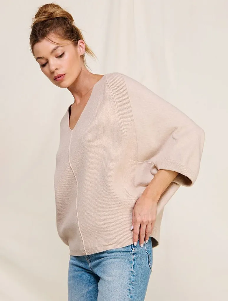 Mixed Texture V-Neck Sweater