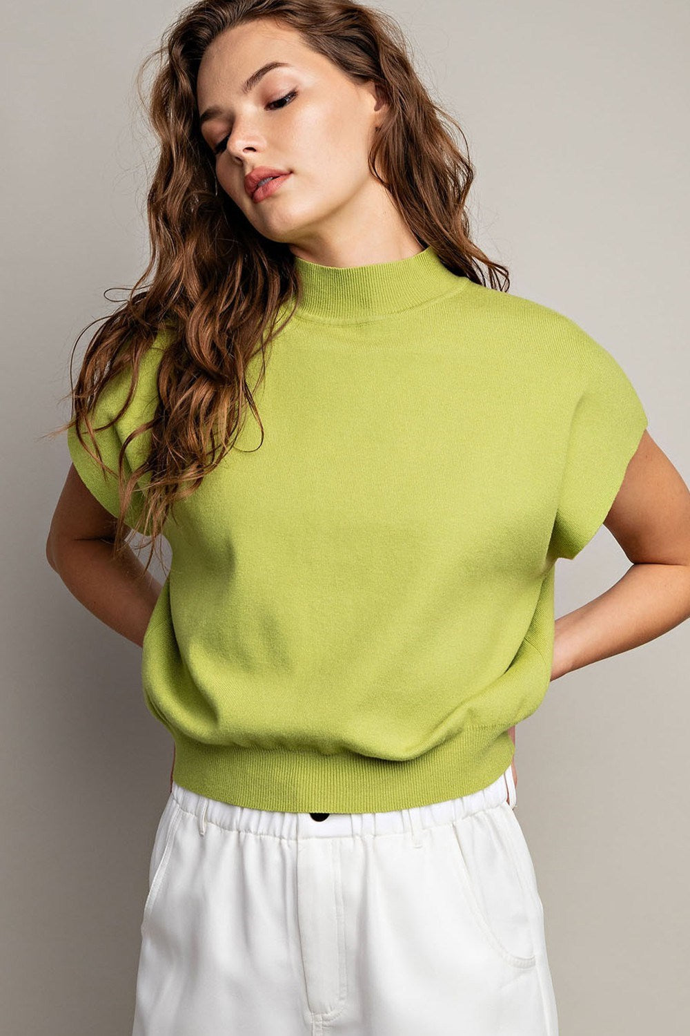 Mock Neck Short Sleeve Blouse