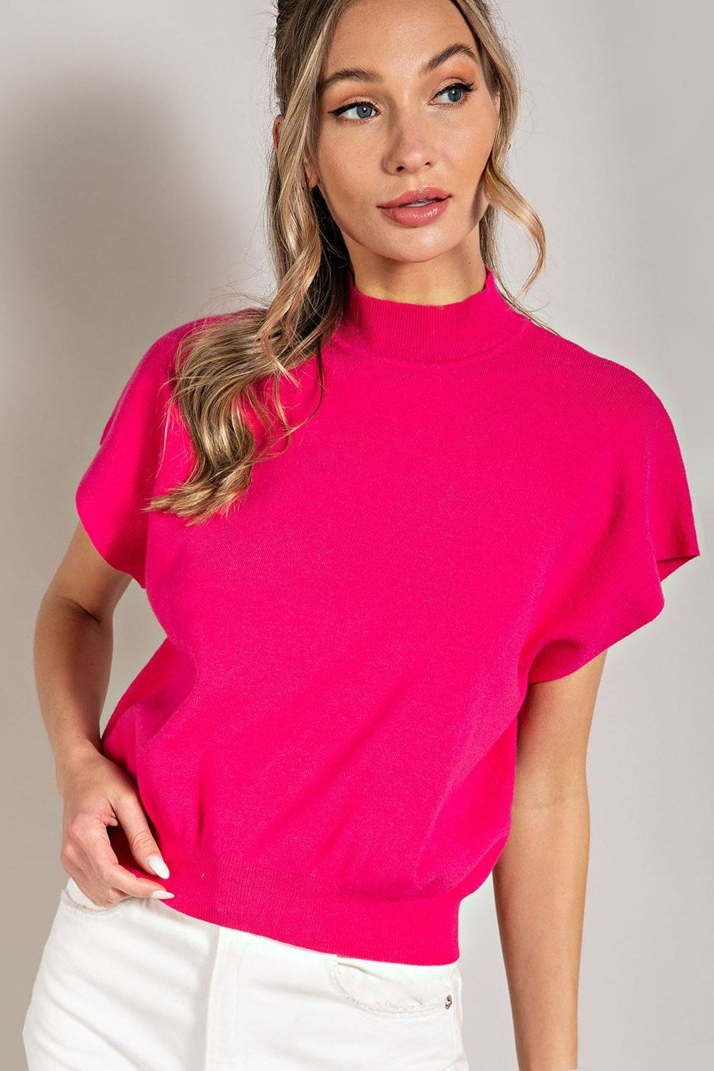 Mock Neck Short Sleeve Blouse