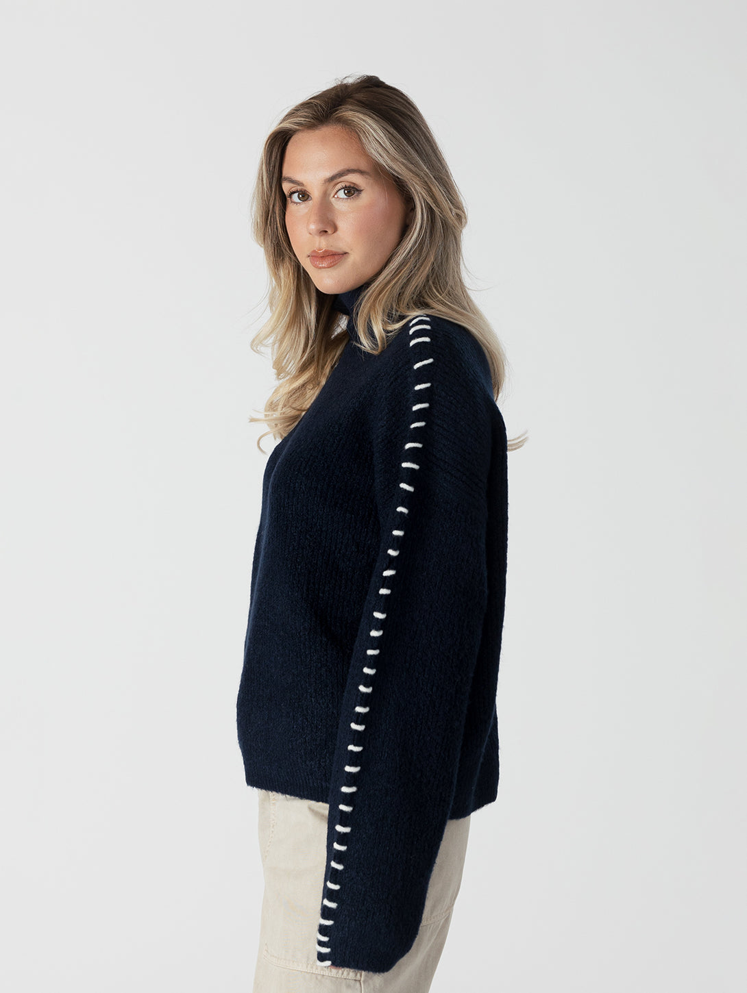 Navy and White Nyla Mockneck top.