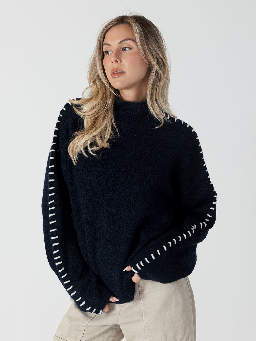 Navy and White Nyla Mockneck top.