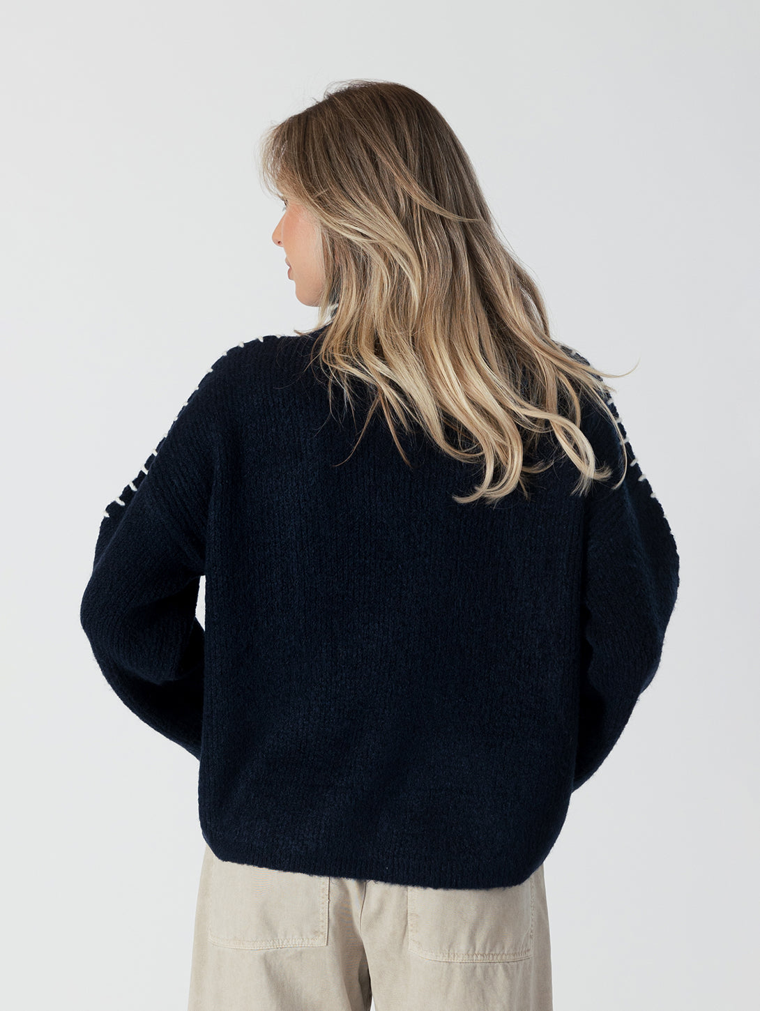 Navy and White Nyla Mockneck top.