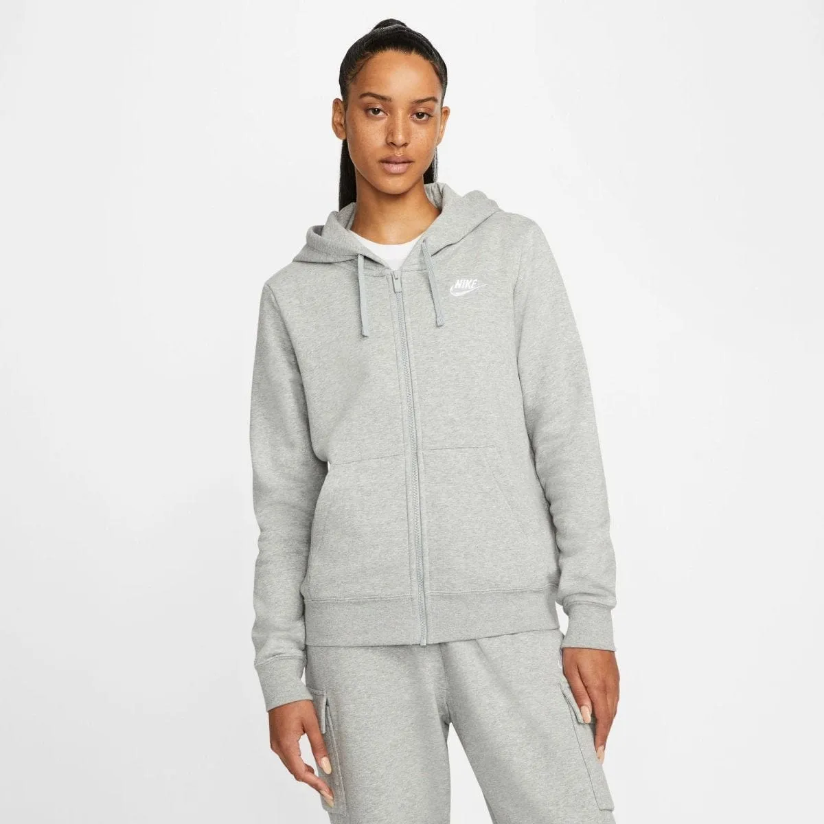 Nike Women's Sports Club Fleece Grey Full-Zip Hooded Jacket