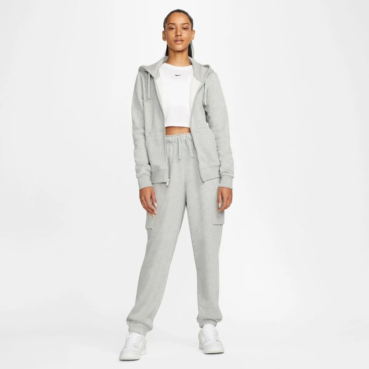 Nike Women's Sports Club Fleece Grey Full-Zip Hooded Jacket