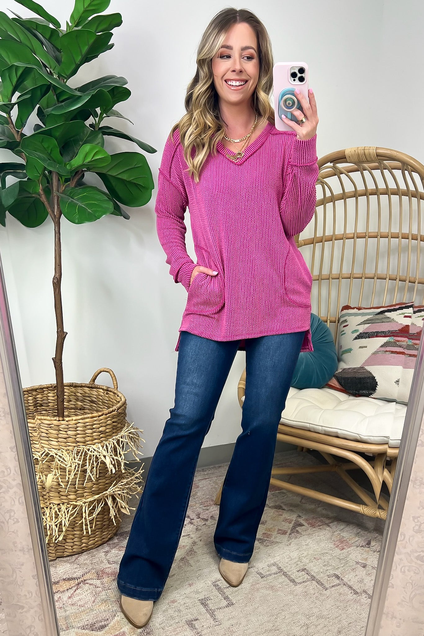 Olenah Rib Knit Long Sleeve Top - Clearance