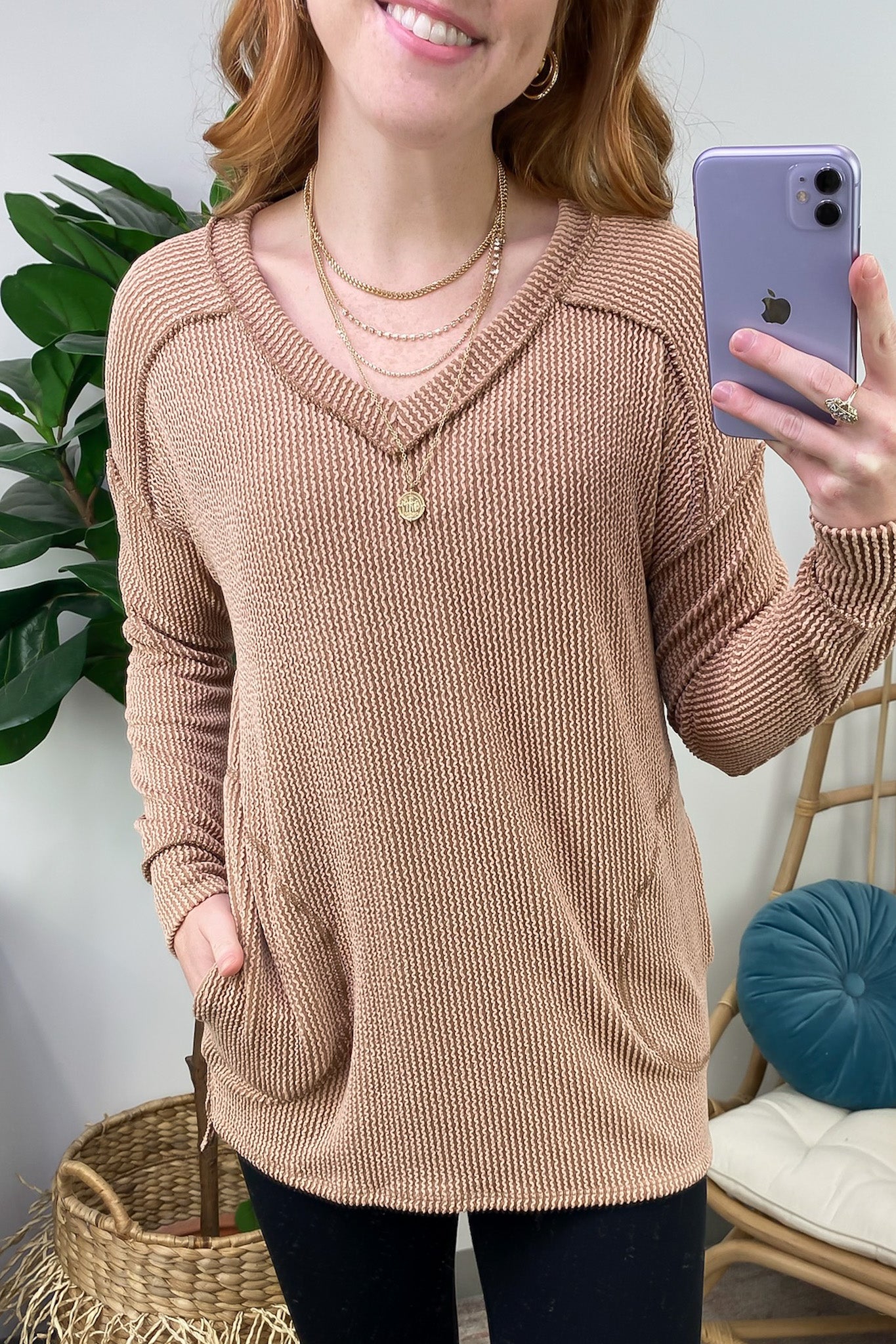 Olenah Rib Knit Long Sleeve Top - Clearance