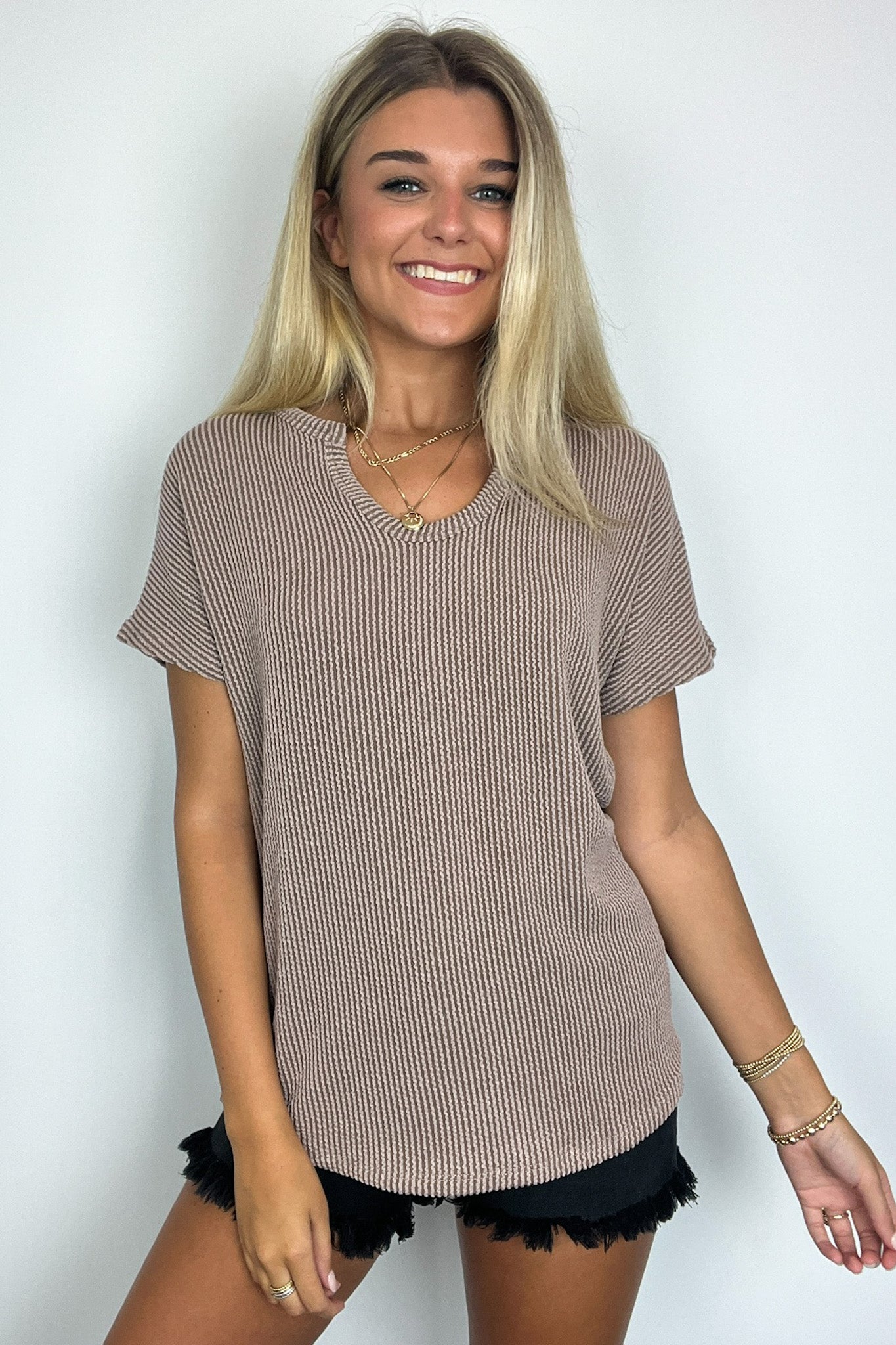 Oriana Rib V-Neck Top