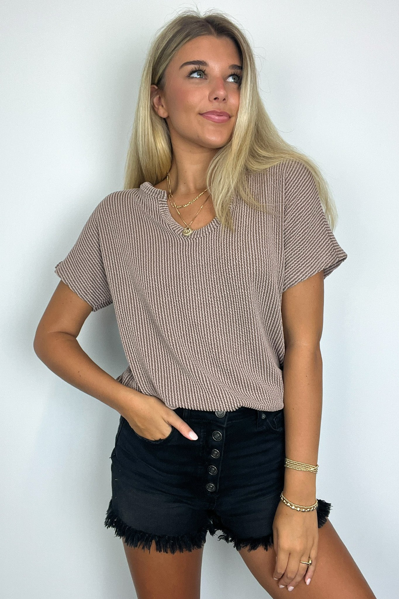 Oriana Rib V-Neck Top