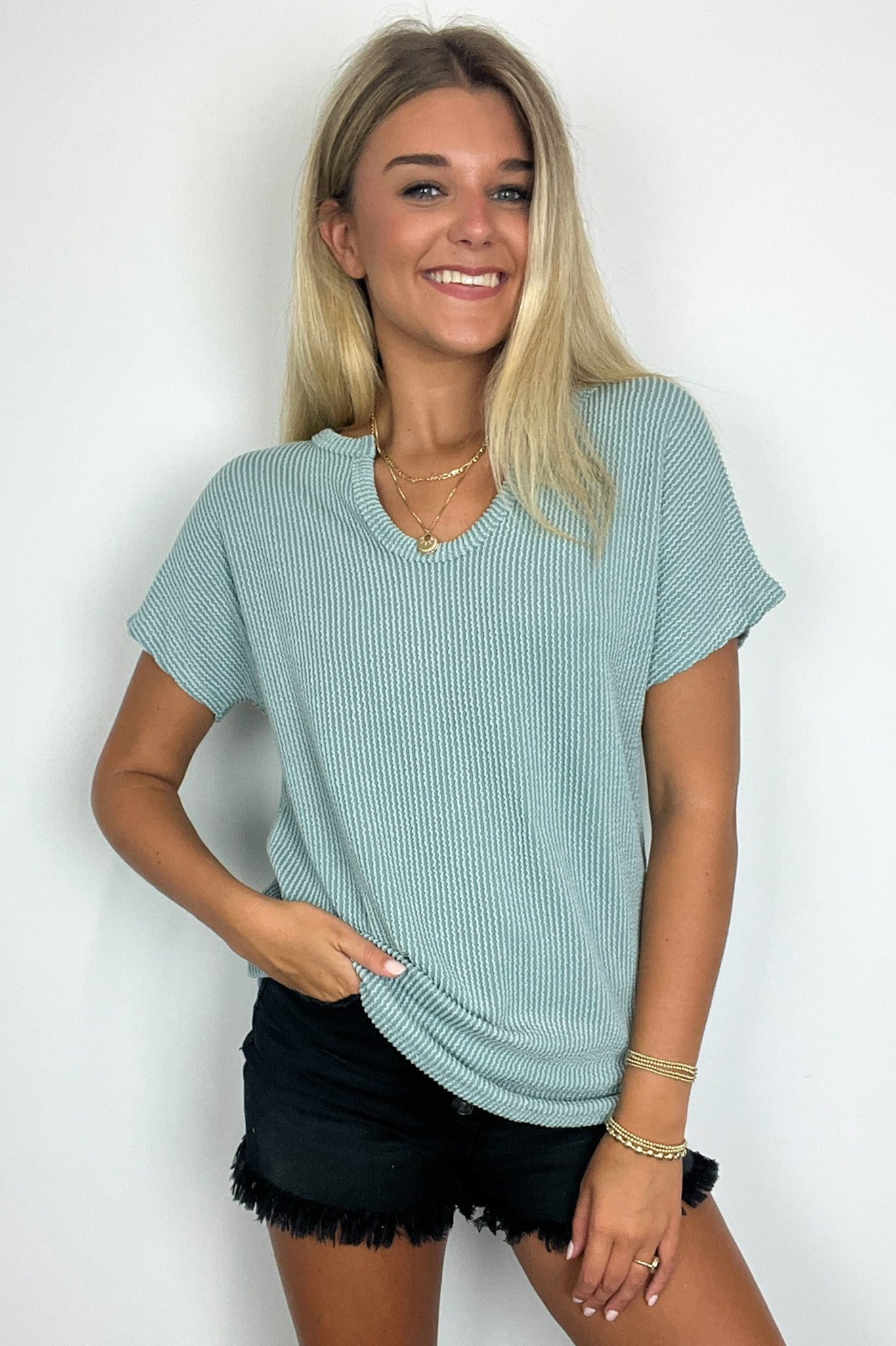 Oriana Rib V-Neck Top