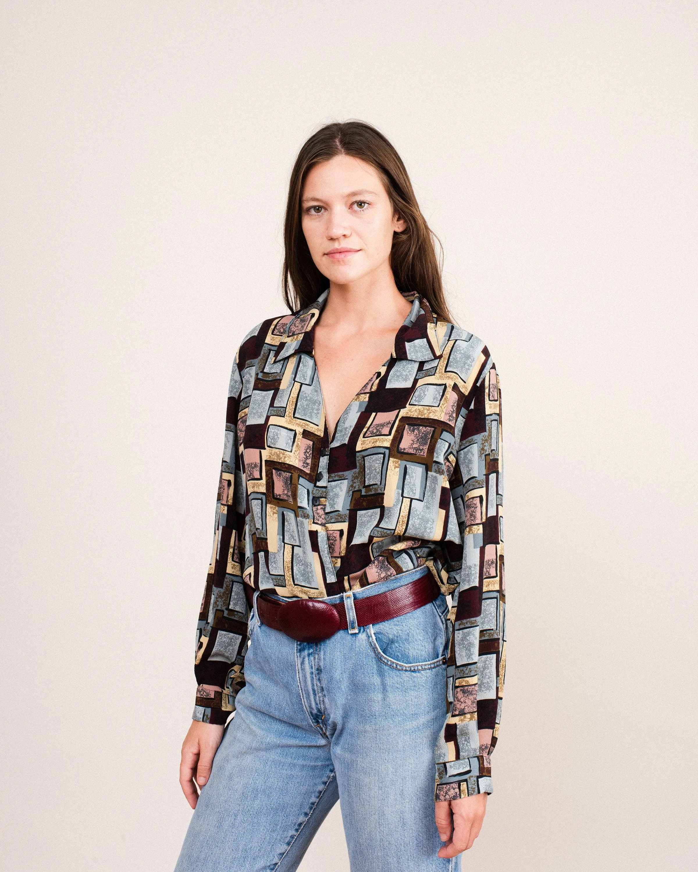 Oversized Abstract Blouse - Vintage Design (S/M)