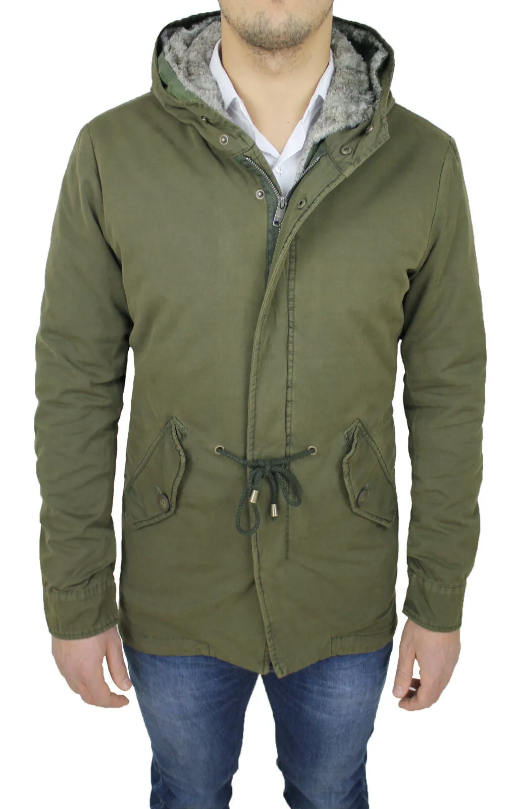 parka uomo verde piumino invernale pelliccia giacca eskimo casual