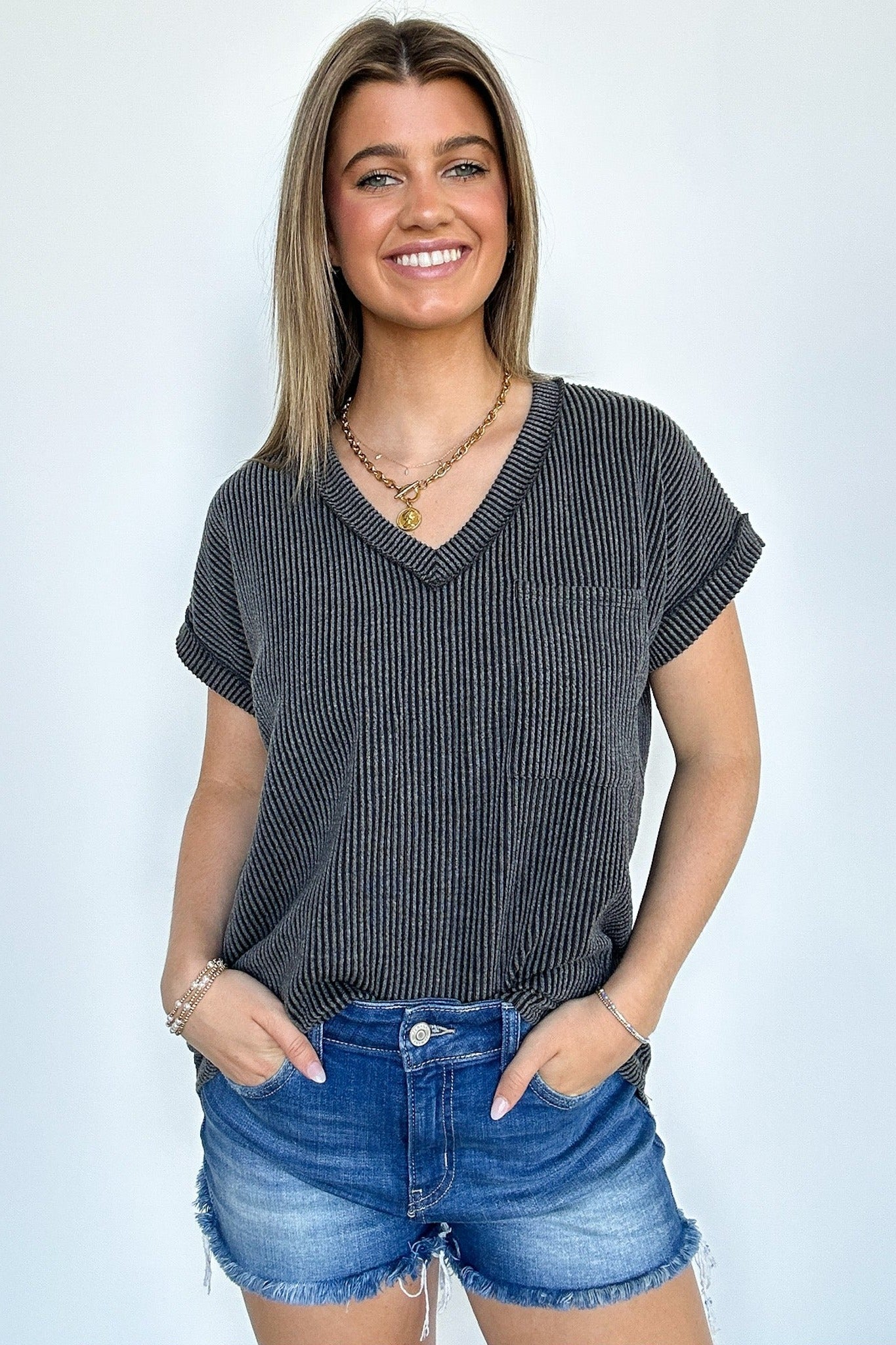 Perfect V-Neck Dolman Pocket Top