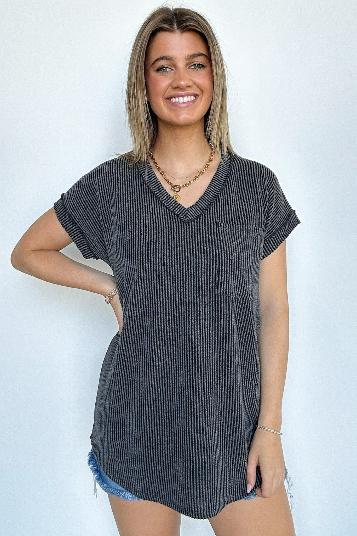 Perfect V-Neck Dolman Pocket Top