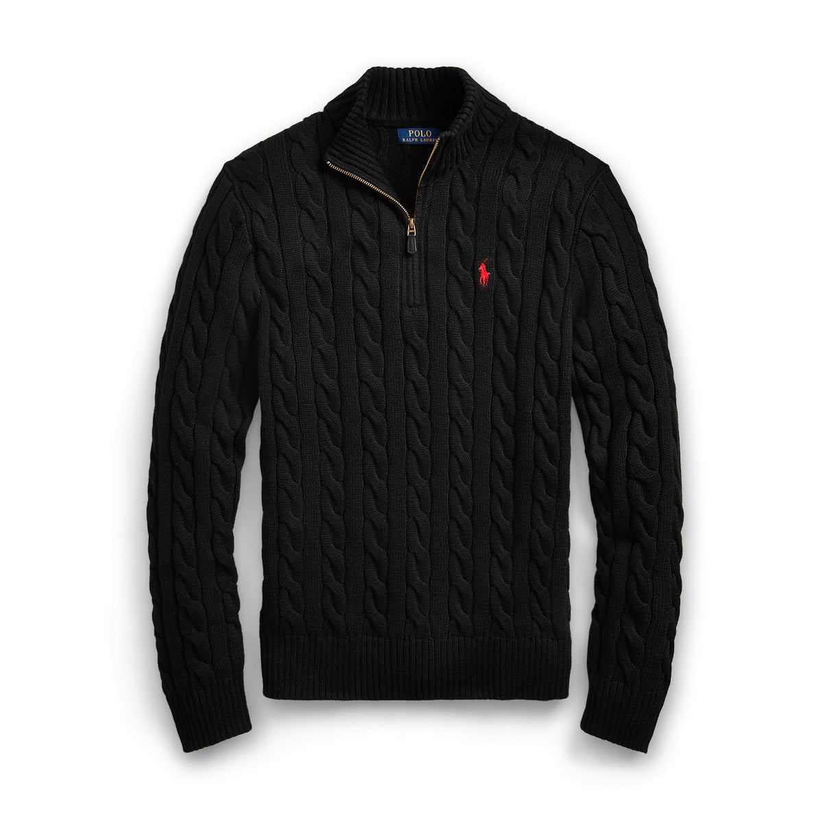 Polo Ralph Lauren Black Cable Knit Zip Neck Jumper