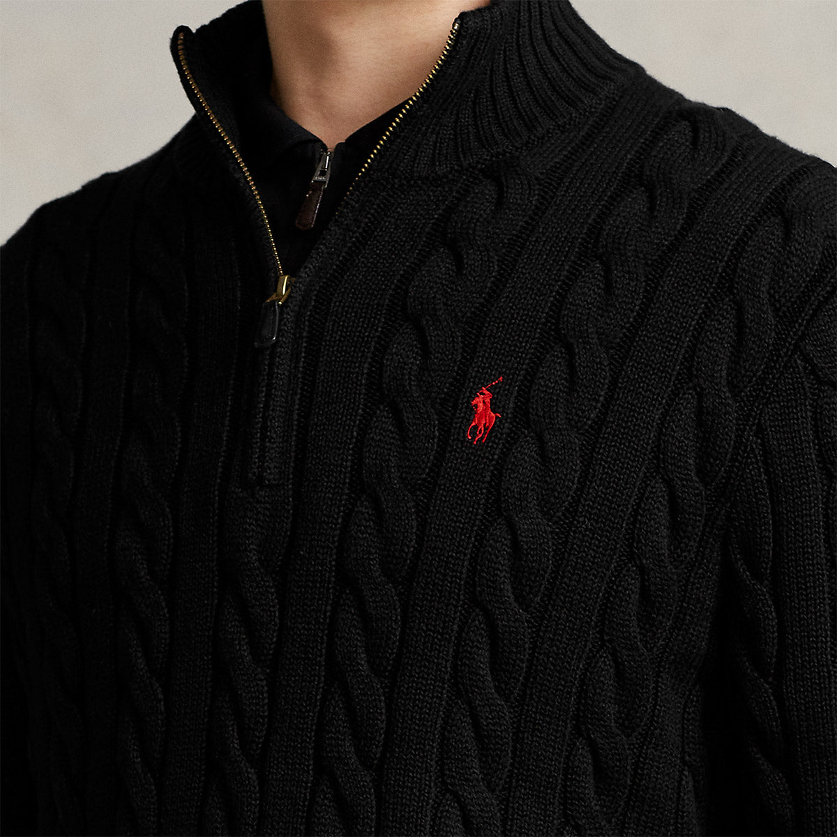 Polo Ralph Lauren Black Cable Knit Zip Neck Jumper