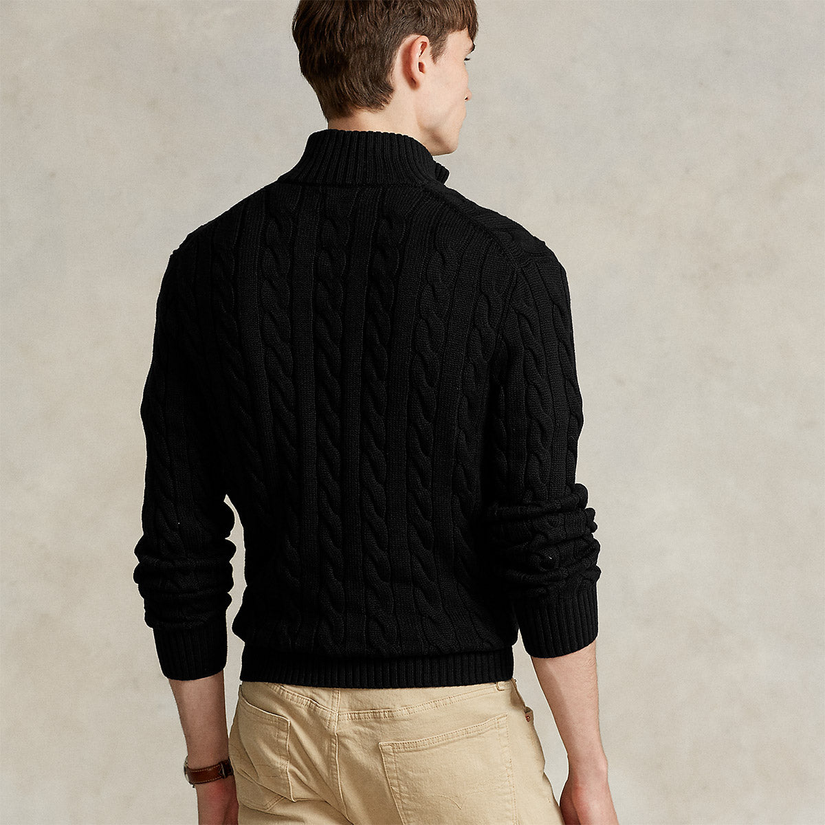 Polo Ralph Lauren Black Cable Knit Zip Neck Jumper