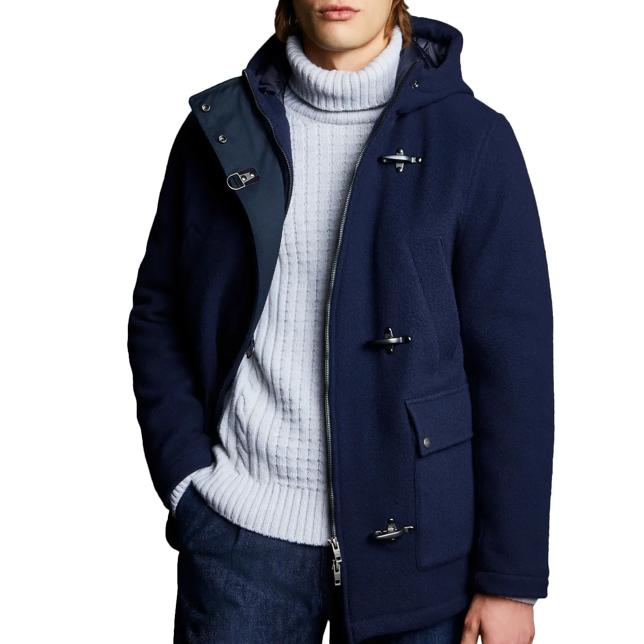 Results: Men's Navy Blue Parka Jacket with 3 Hooks