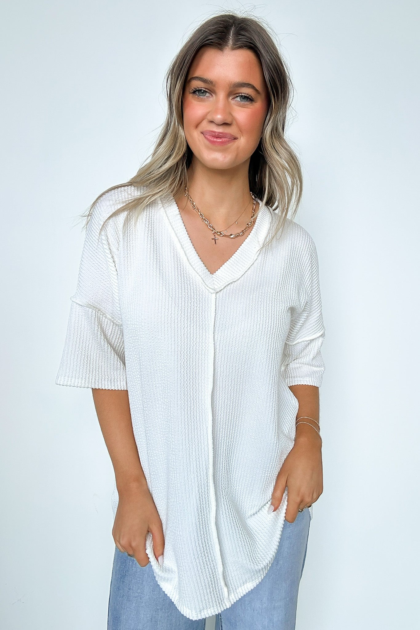 Rib Knit Raw Edge Top