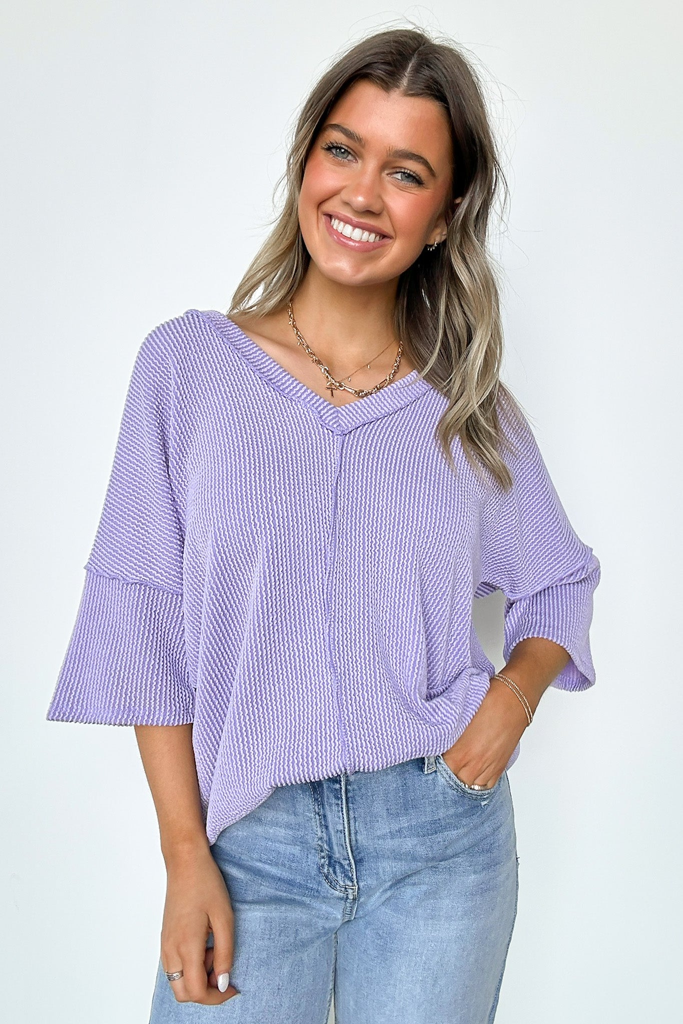 Rib Knit Raw Edge Top