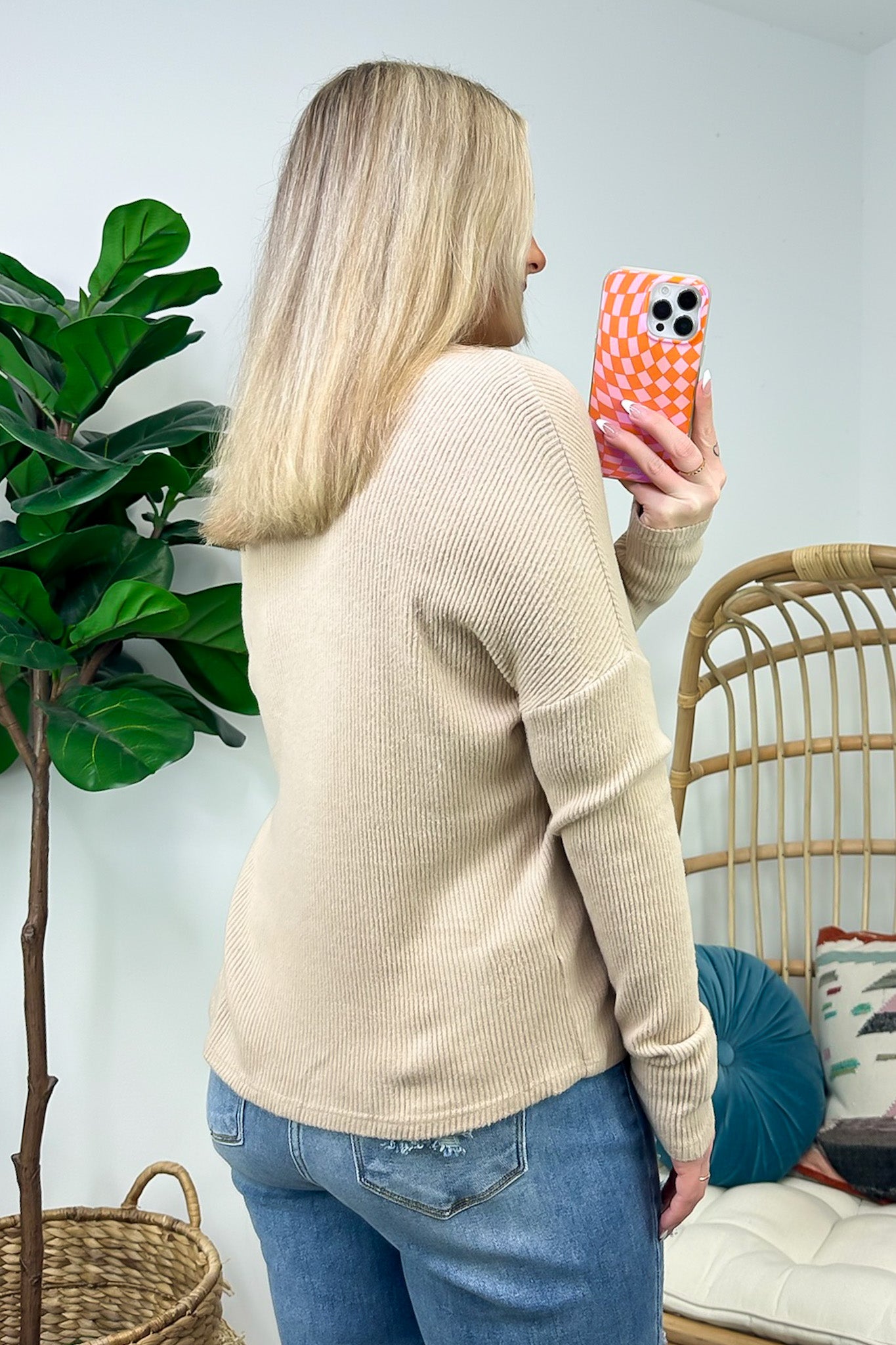 Ribbed V-Neck Long Sleeve Top - FINAL SALE