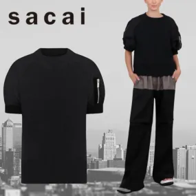 sacai crew neck cotton short sleeves puff sleeves