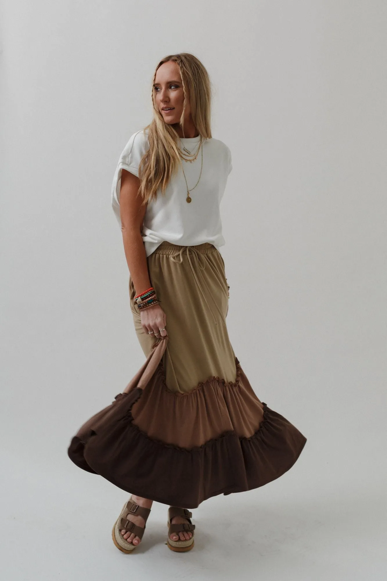 Sahara Skies Tiered Skirt Sand Multi.