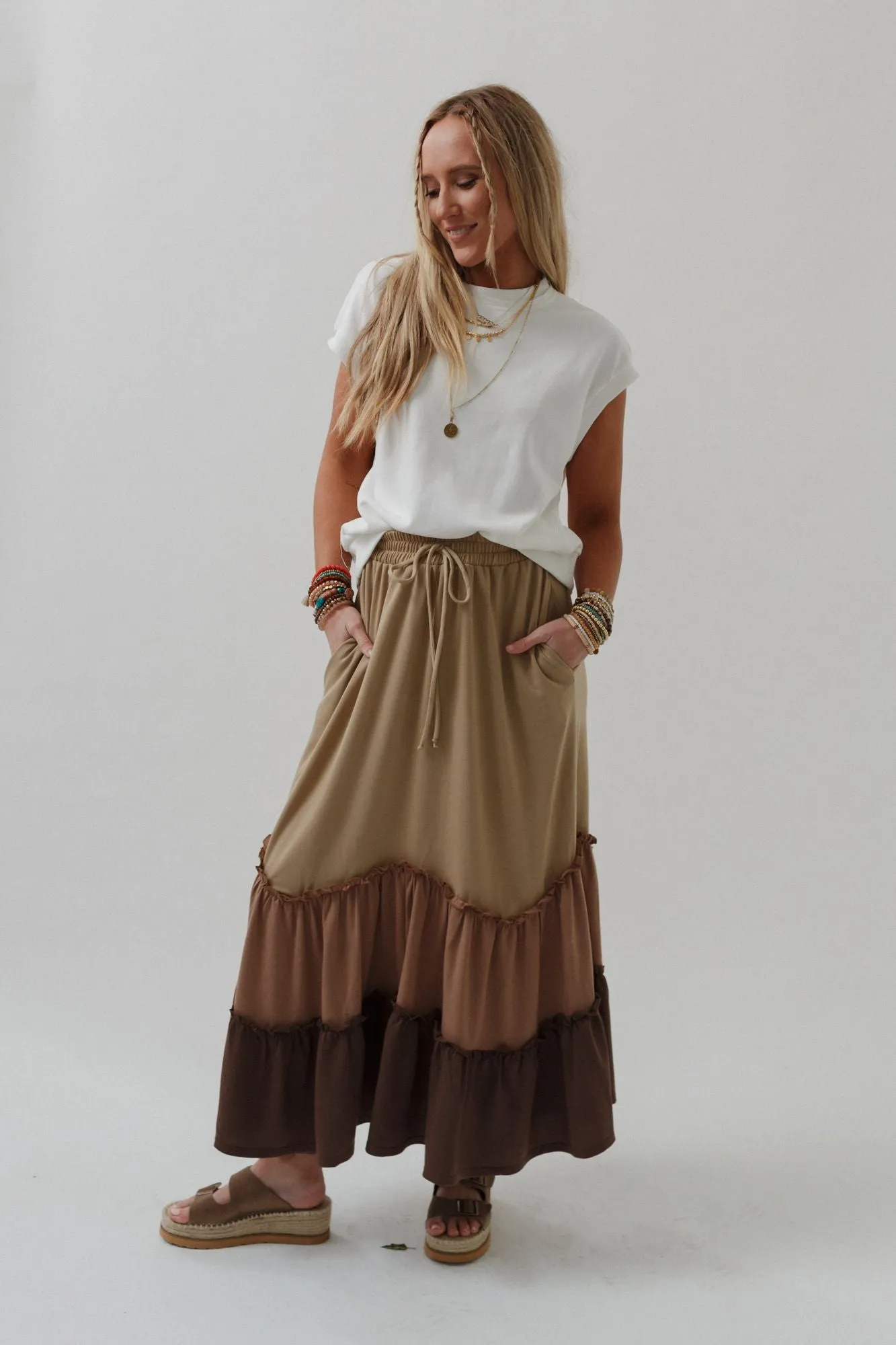 Sahara Skies Tiered Skirt Sand Multi.