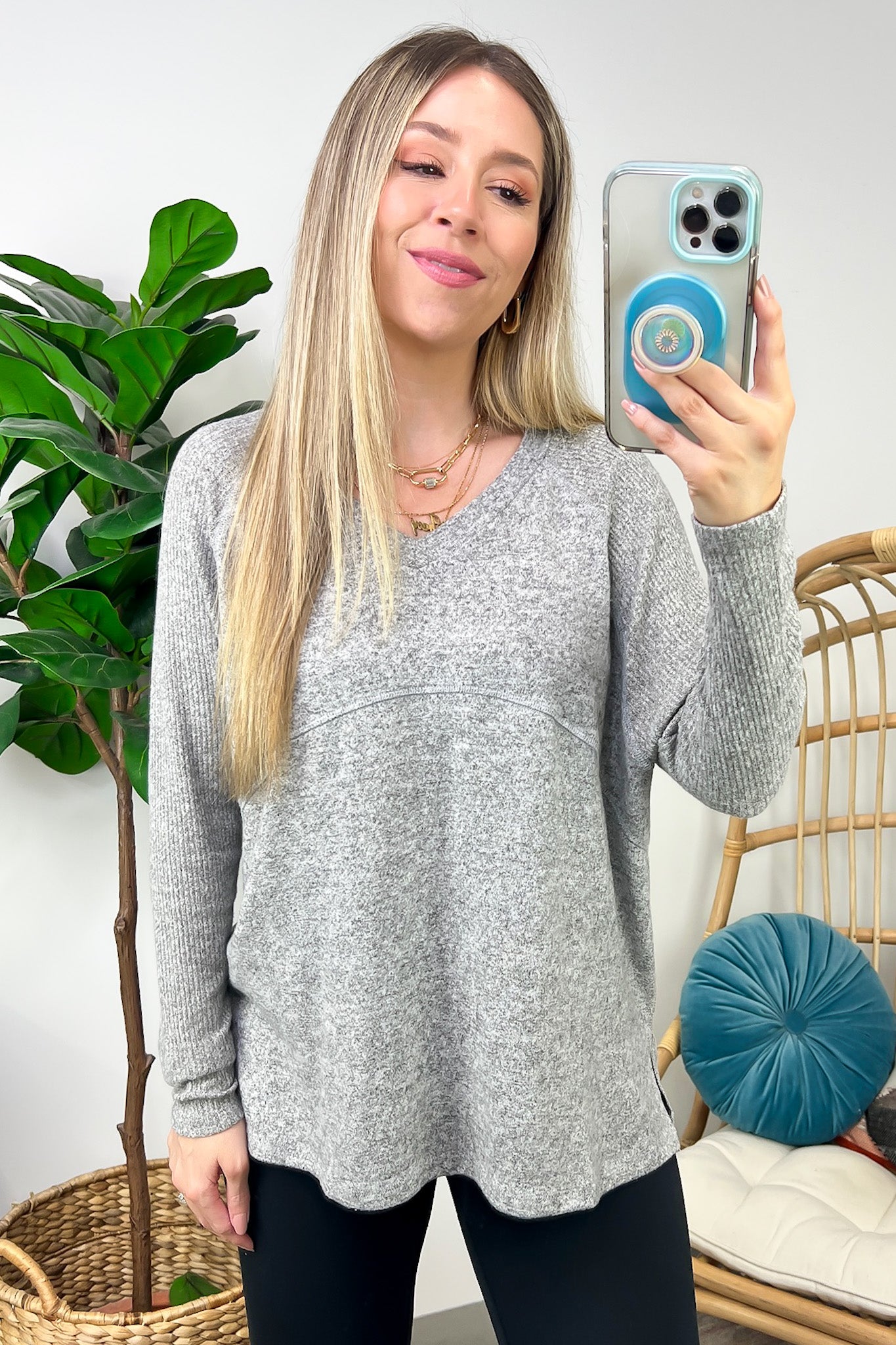 Sierrah V-Neck Soft Ribbed Knit Top - Clearance