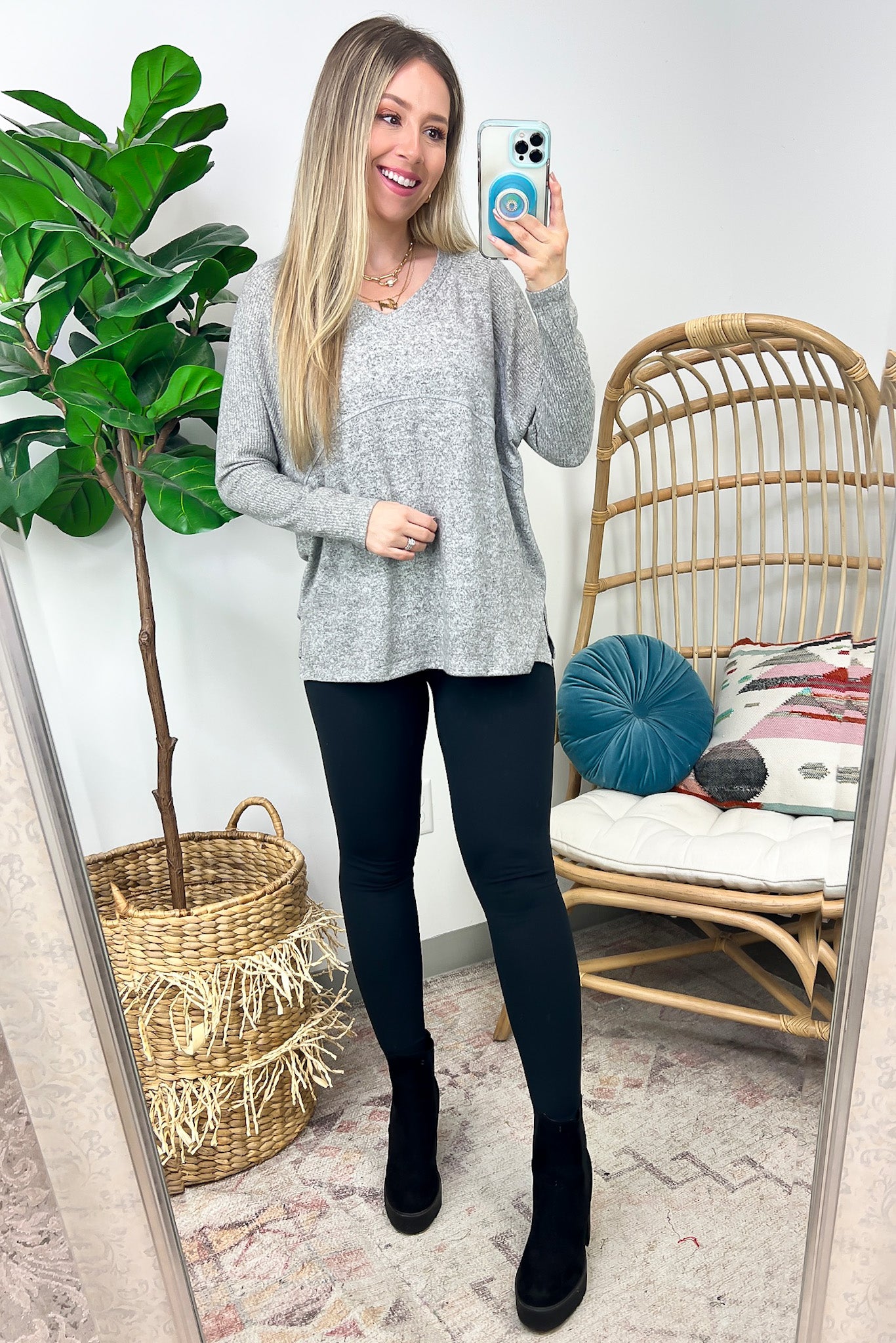 Sierrah V-Neck Soft Ribbed Knit Top - Clearance