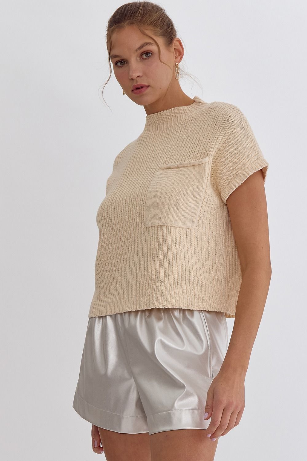 Solid Cropped Mock Neck Sweater