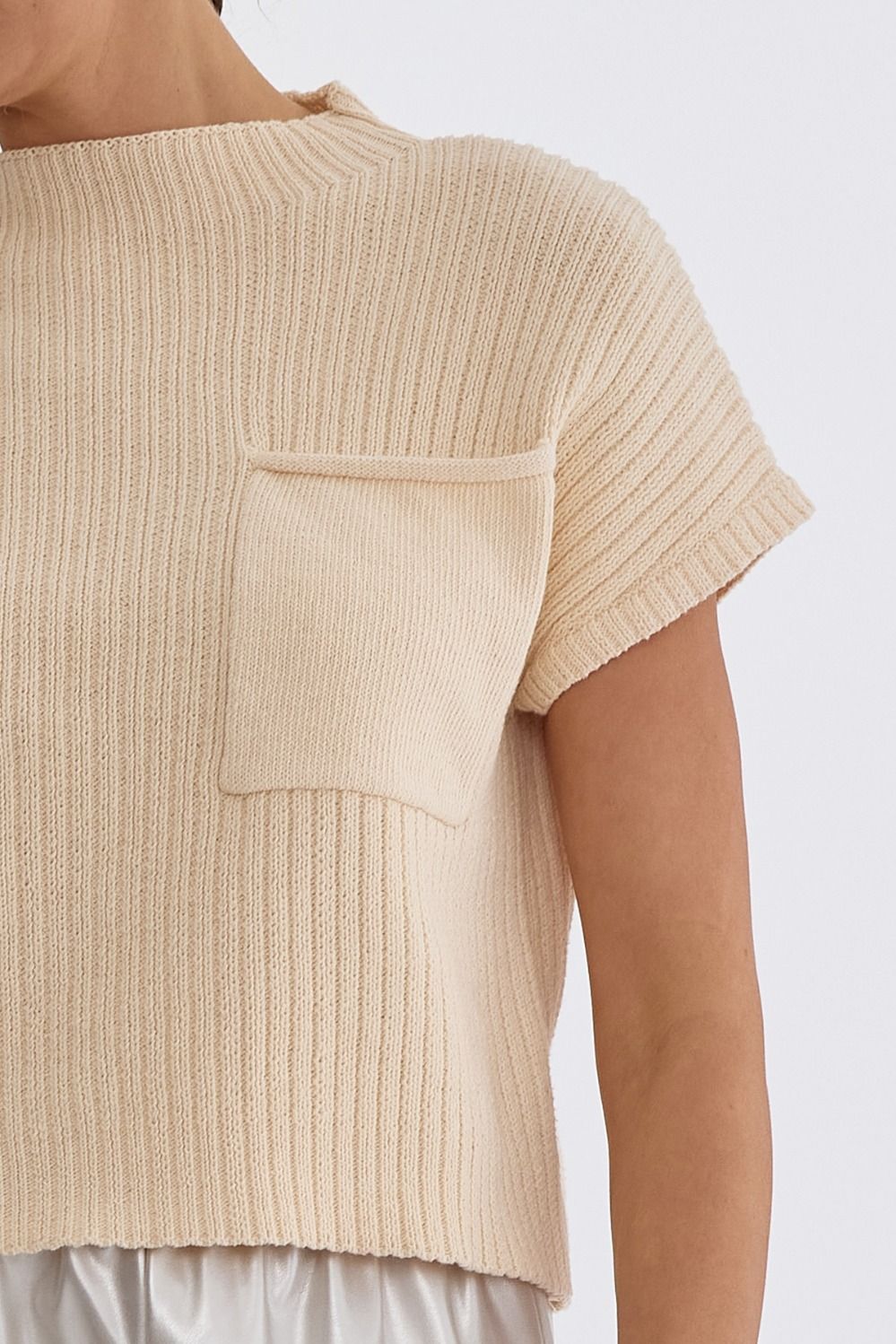 Solid Cropped Mock Neck Sweater