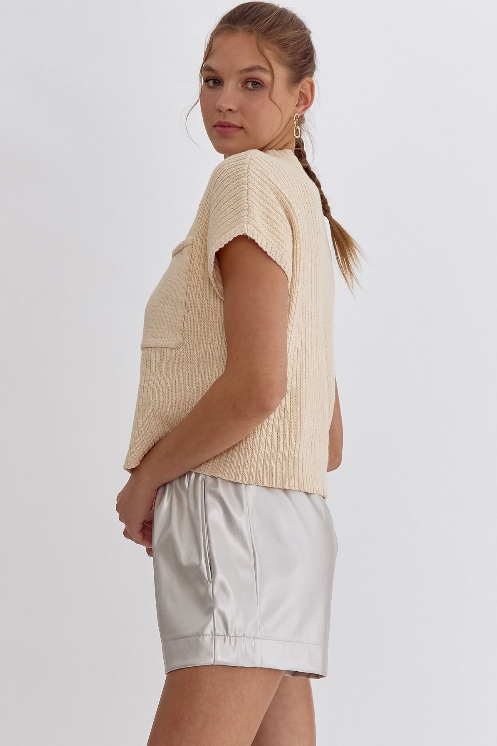 Solid Cropped Mock Neck Sweater