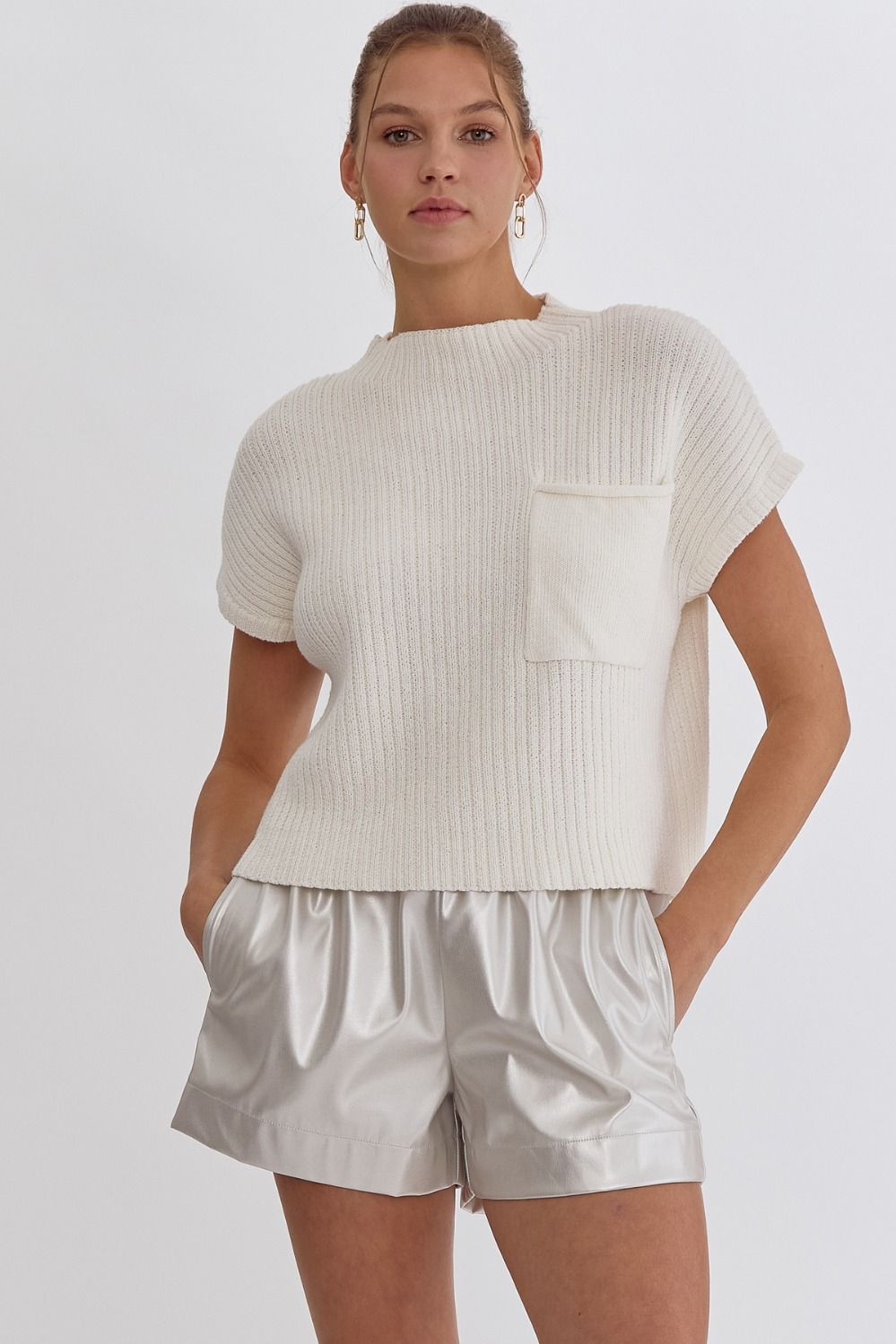 Solid Cropped Mock Neck Sweater