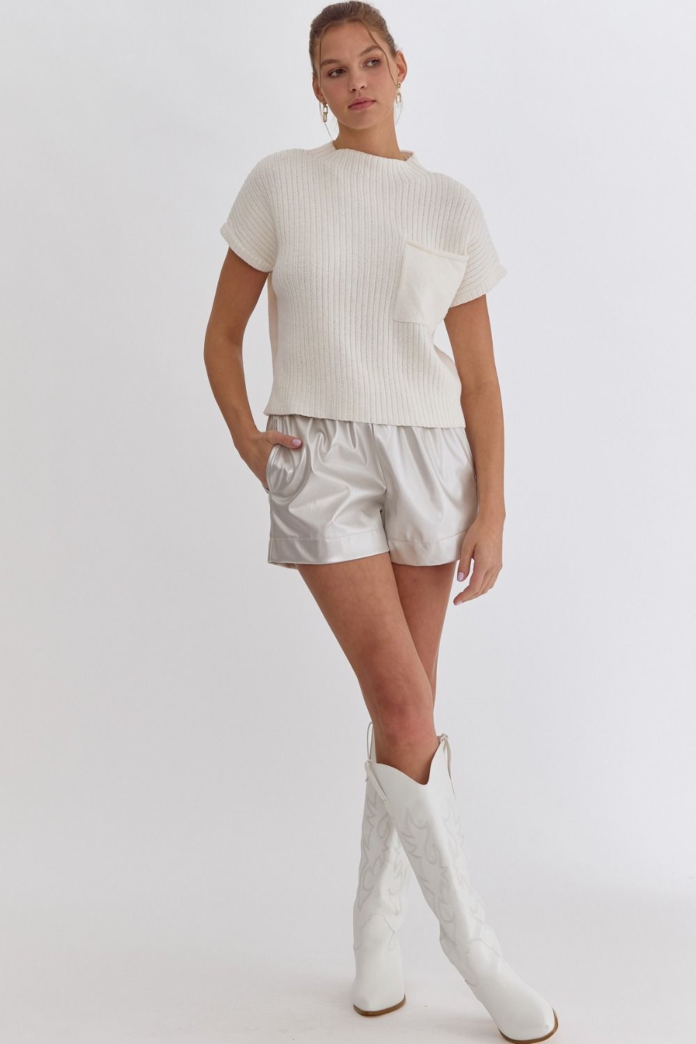 Solid Cropped Mock Neck Sweater