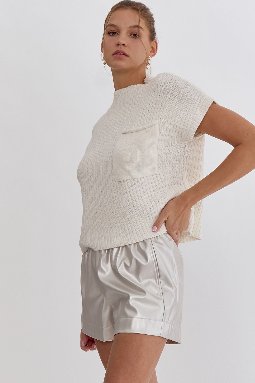 Solid Cropped Mock Neck Sweater