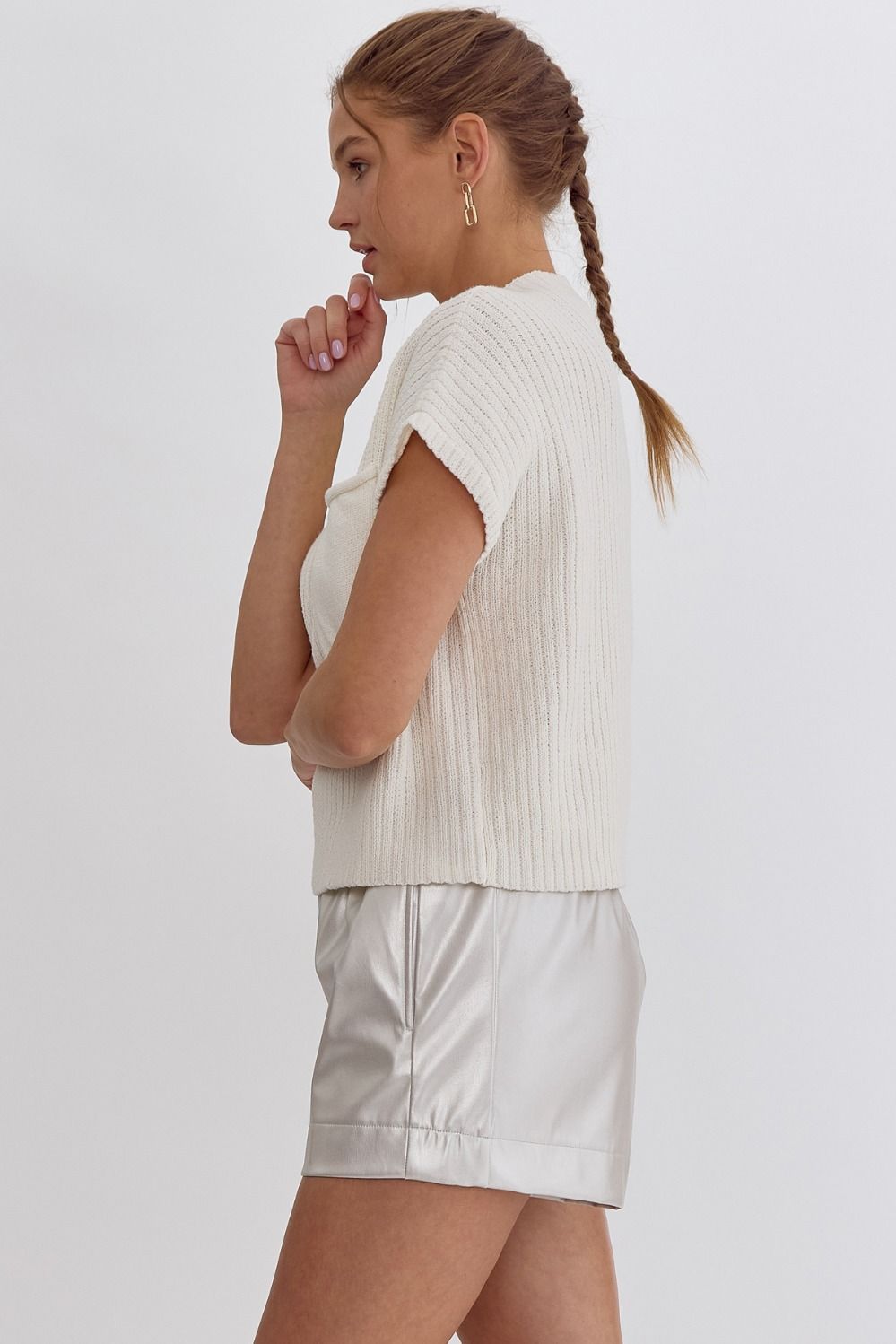 Solid Cropped Mock Neck Sweater