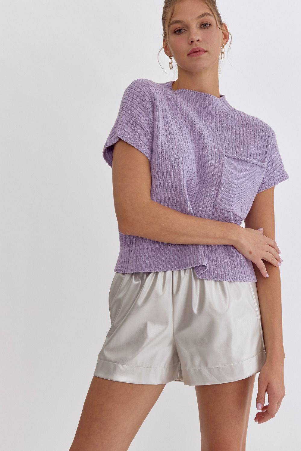 Solid Cropped Mock Neck Sweater