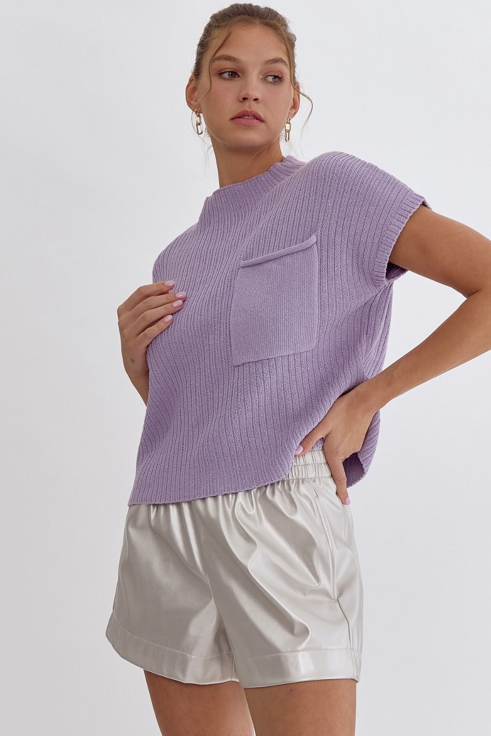 Solid Cropped Mock Neck Sweater