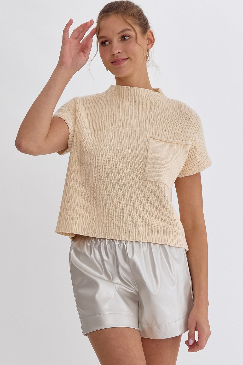 Solid Cropped Mock Neck Sweater