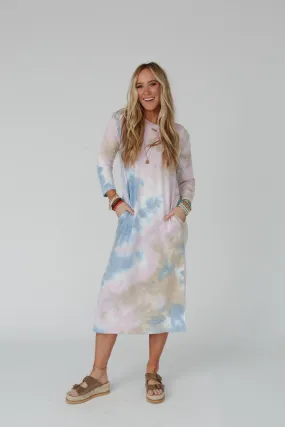 Soul Shine Tie Dye Midi Dress - Lavender Taupe