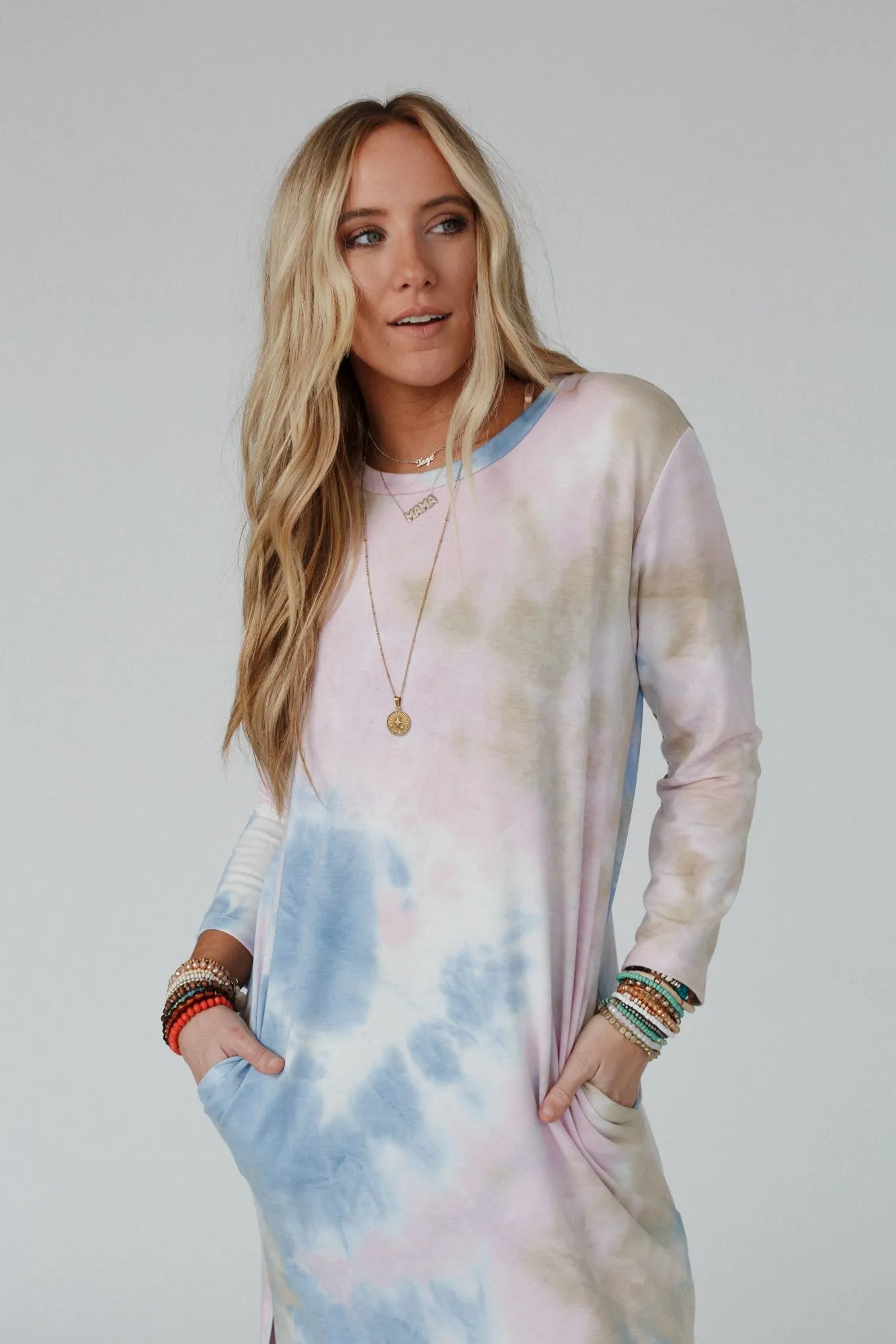 Soul Shine Tie Dye Midi Dress - Lavender Taupe