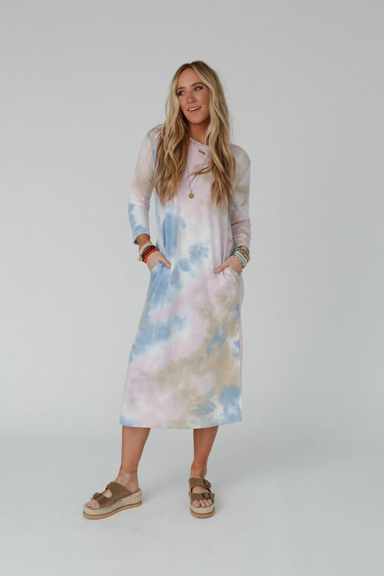 Soul Shine Tie Dye Midi Dress - Lavender Taupe